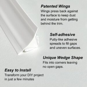 InstaTrim Flexible Self-Adhesive Trim Bundle with Applicator - Trim Caulking Kit with 10 ft White 1/2 in Wide Caulk Strip, 6 Corner and End Caps, and Applicator Tool