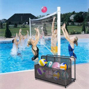 STMHOM Poolside Float Storage, Outdoor Storage, Patio Poolside Float Storage Basket, Storage Box, PE Rattan Outdoor Pool Caddy with Rolling Wheels for Floaties, Patio, Pool, Beach-Sturdy & Movable,