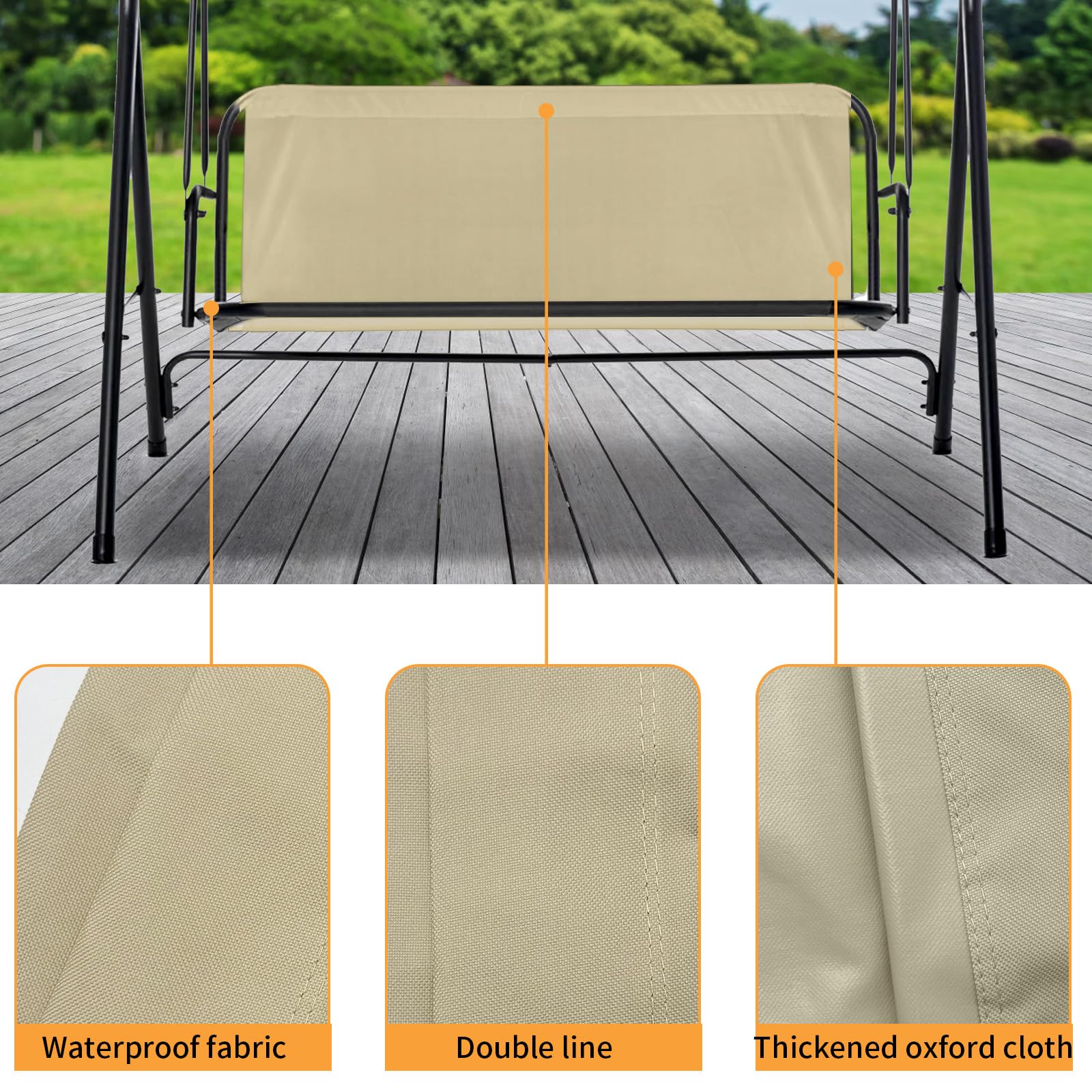 Outdoor Swing Replacement Seat Fabric,600D Thickened Oxford Waterproof Sunscreen Porch Swing Cushions for Patio Furniture Garden Bench,Beige, 57.7X 19.5 x 19.5 in