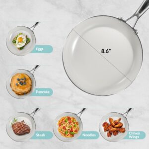 Boxiki Kitchen Non-Stick Ceramic Frying Pan with Stainless Steel Handle - Non-Toxic, PTFE & PFOA Free 8" Egg Pan Skillet - Dishwasher and Oven Safe Fry Pan.