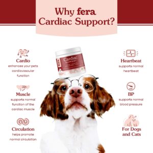 Fera Pets Probiotics and Cardiac Support Supplement Bundle for Dogs and Cats – All Natural Probiotics Powder for 5 Billion CFUs per Scoop – Support Cardiovascular Heart Health (60 Capsules)