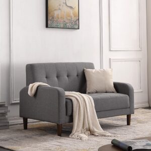 Husbedom 50.4" Tufted Loveseat Small Couch for Small Spaces, Mid Century Modern Sofa 2 Seater Mini Love Seat Furniture for Living Room Bedroom Apartment Office Dorm Studio, Light Gray