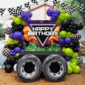 truck balloon green purple black silver big wheels jeep balloon garland halloween balloon arch kit race car checkered flag for monster truck party supplies kids 3th 4th boy birthday party decoration