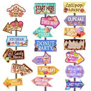 lokipa 20 pcs candyland party decorations, candy land decoration party sign welcome candyland birthday party decorations directional signs street photo prop for sweet candy theme party supplies