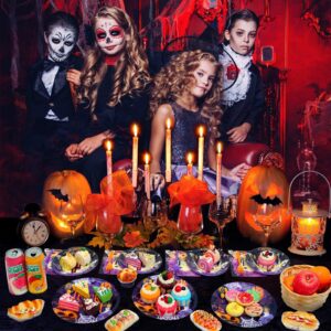 SCIONE 96 Pcs Halloween Party Supplies, Purple Halloween Plates and Napkins Trick Or Treat Tableware Set, Happy Halloween Holiday Pumpkin Ghost Dinnerware Party Decorations Serve 24 Guests