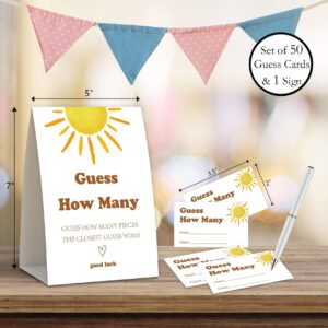 Here Comes The Sun Shower Game,Guess How Many,Baby Shower Games,Wedding Shower Games,Baby Shower Decorations Gender Neutral,Bridal Shower Decoration,Birthday Party Game,50 guess Cards & 1 Sign -11