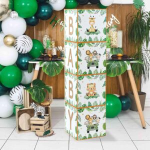 Safari Baby Boxes for Baby Shower Decorations - 4pcs Sage Green Woodland Animal Balloon Boxes ，Safari Baby Shower Decorations for Boy Jungle Birthday Party， Wild One Party Backdrop Decor Supplies