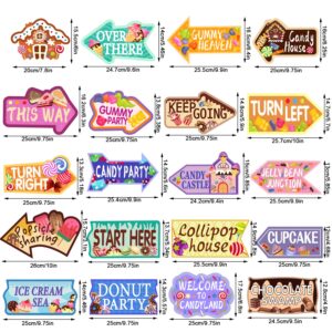 LOKIPA 20 PCS Candyland Party Decorations, Candy Land Decoration Party Sign Welcome Candyland Birthday Party Decorations Directional Signs Street Photo Prop for Sweet Candy Theme Party Supplies