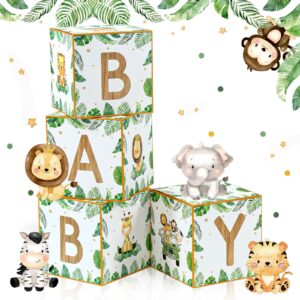 safari baby boxes for baby shower decorations - 4pcs sage green woodland animal balloon boxes ，safari baby shower decorations for boy jungle birthday party， wild one party backdrop decor supplies