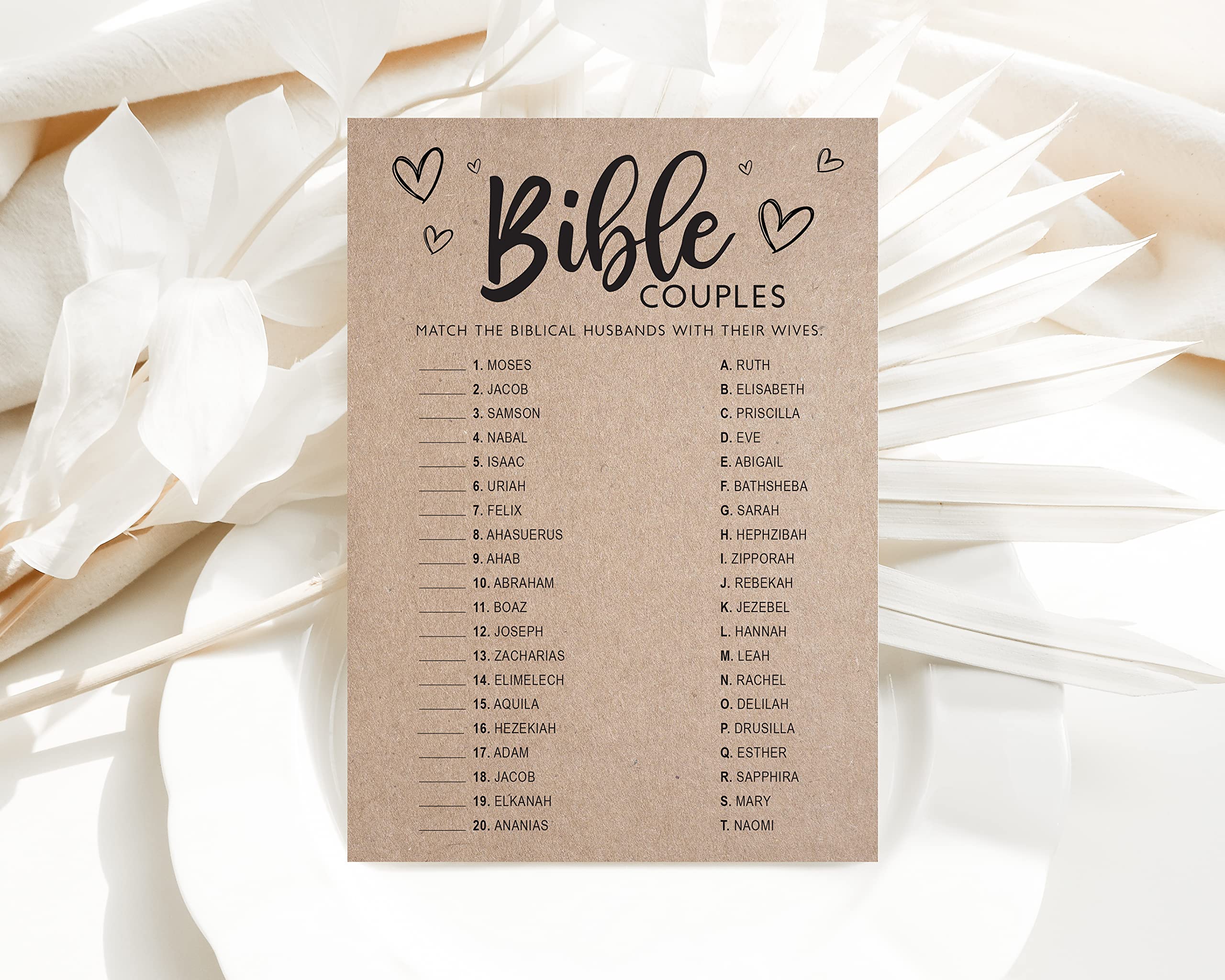 Your Main Event Prints Bridal Shower Games, Fun Activities, Kraft Minimalist Style (Bible Couples Game)