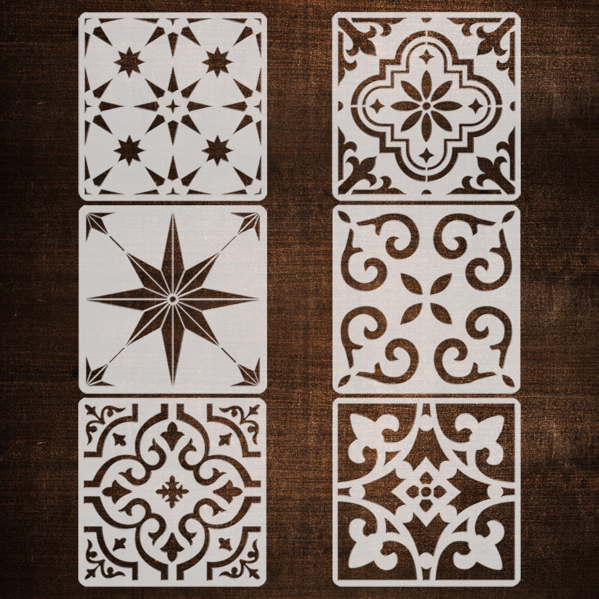 6Pieces Floor Stencil Reusable, 12 x 12 inch for Tile Floor Slabs Wall Stencil Wood Painting Template Paint Stencils for Walls Furniture Garden Patio Bathroom Decor DIY