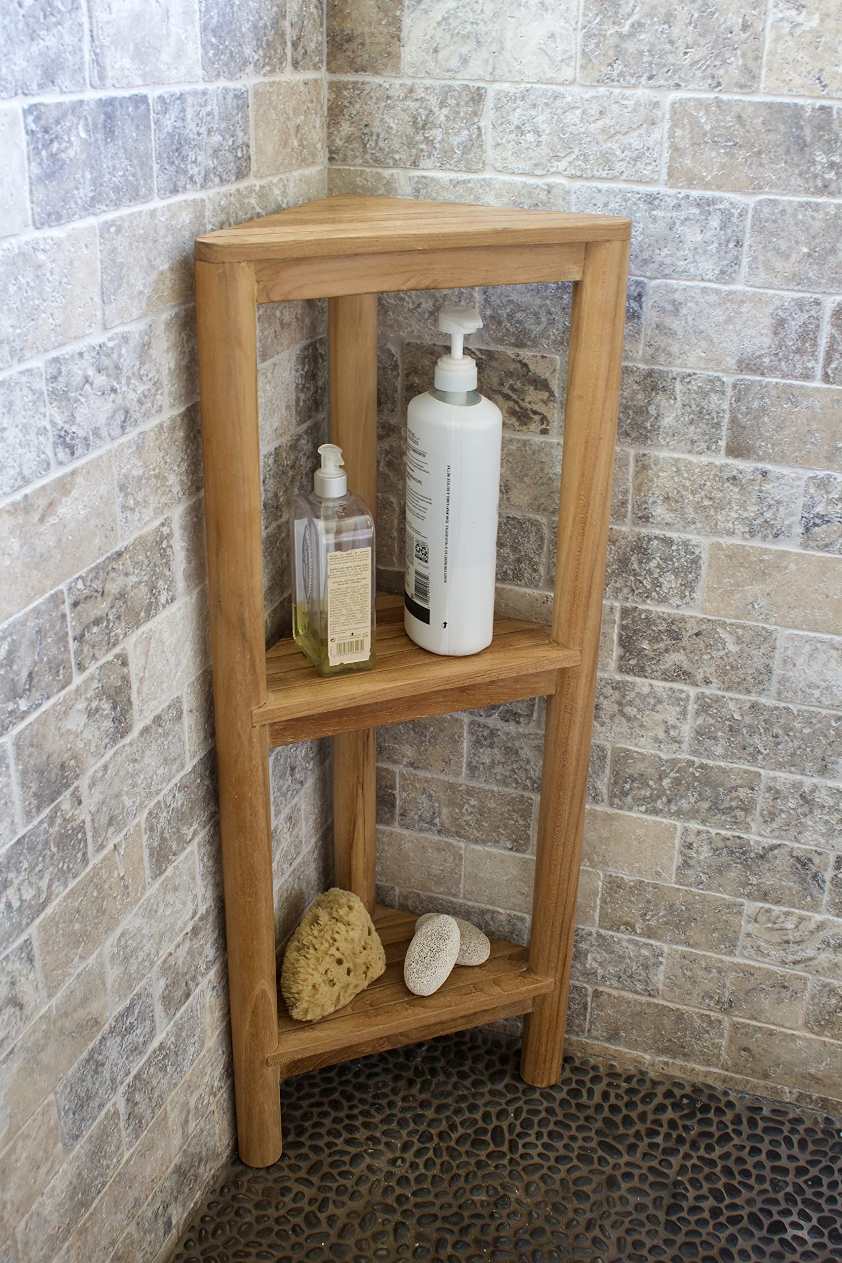 loveTEAK 3 Tier Corner Teak Shelf