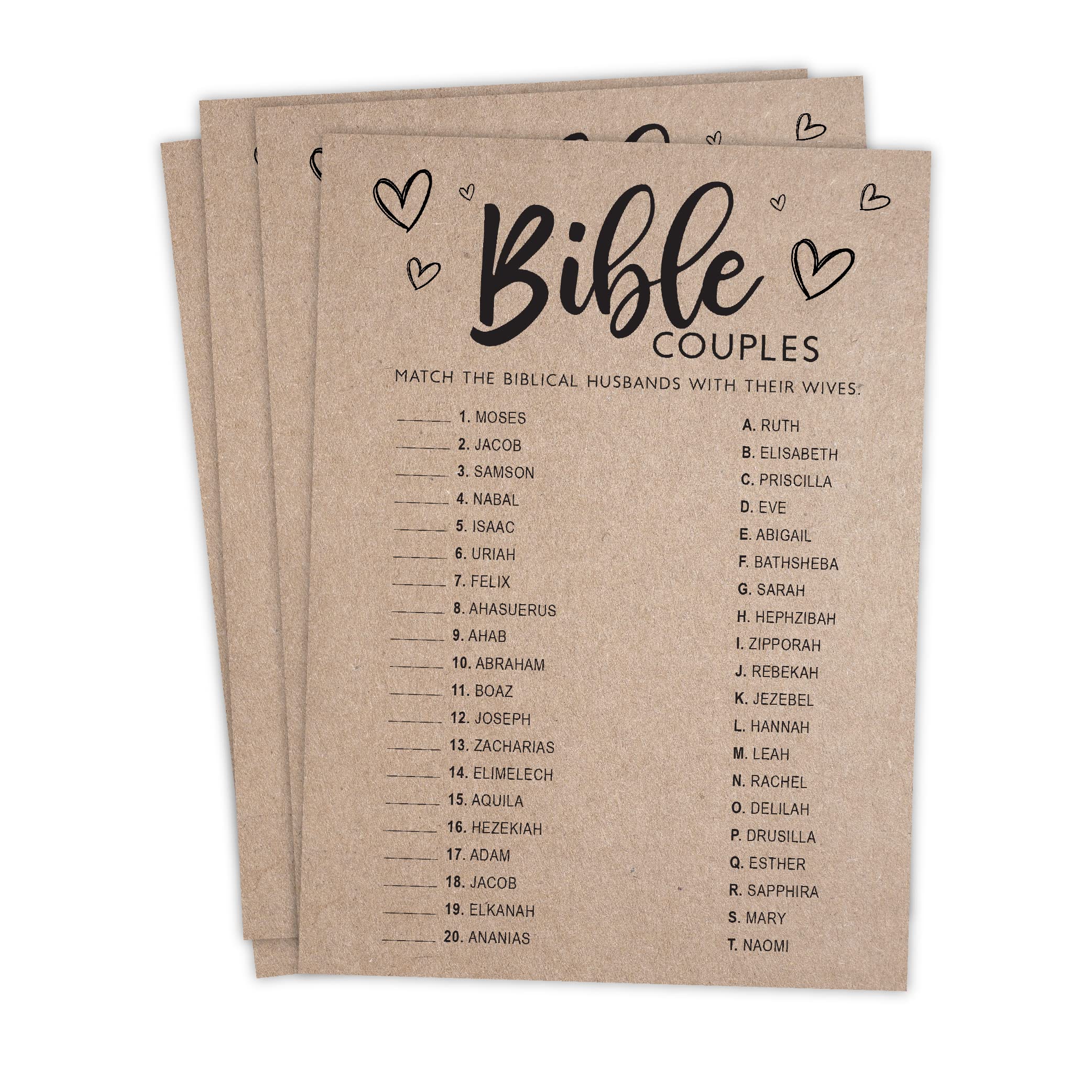 Your Main Event Prints Bridal Shower Games, Fun Activities, Kraft Minimalist Style (Bible Couples Game)