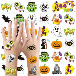 JOYIN 144 PCS Halloween Temporary Tattoos for Kids, 12 Designs Bulk Fake Tattoos Stickers for Halloween Party Favors Decorations, Supplies Trick or Treat Game Gifts Goodie Bags, Class Game Prizes