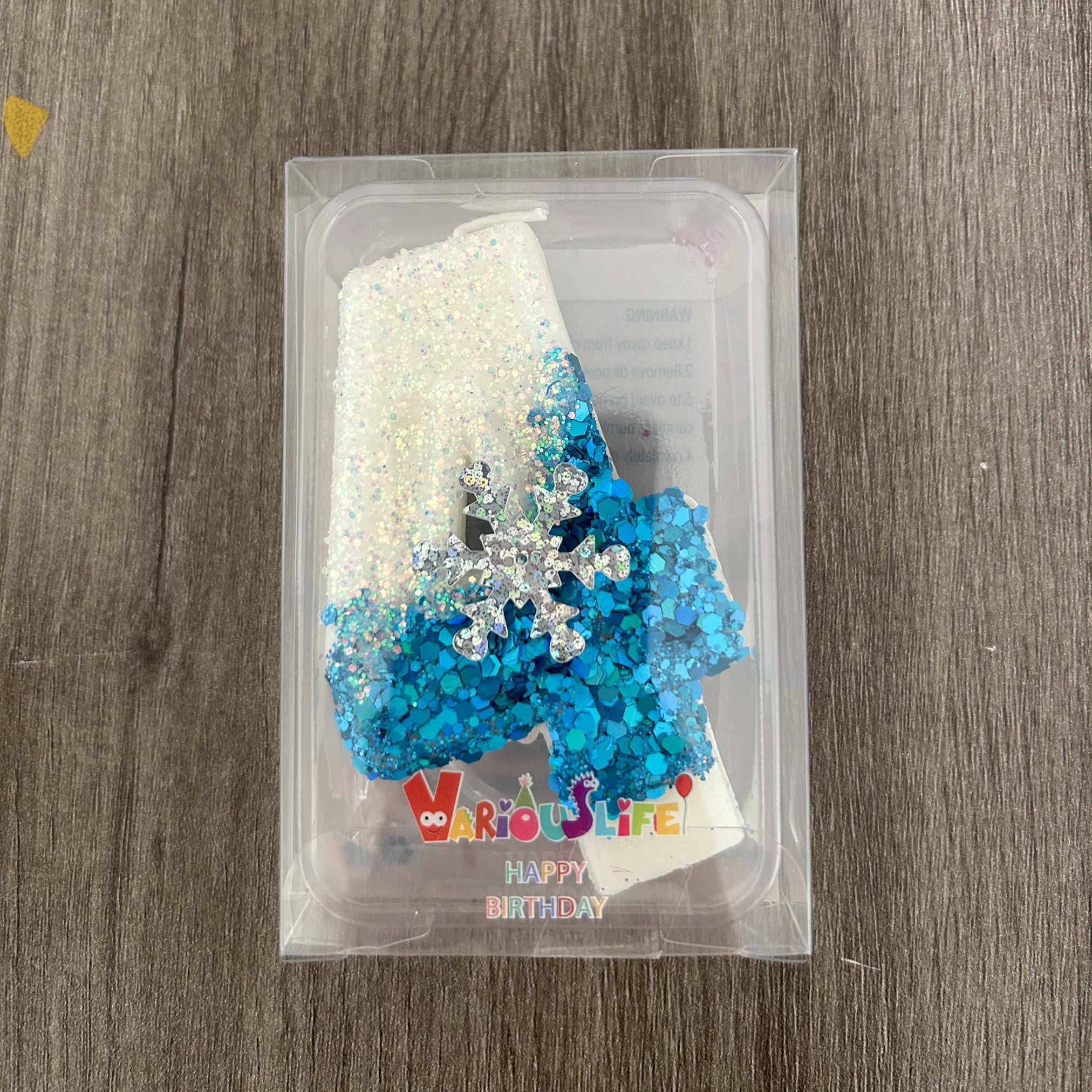 Blue Birthday Candles 3, Blue and White Glitter Birthday Number 3 Candles with Snowflake Party Supplies