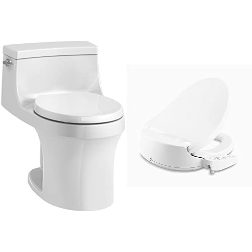 KOHLER 4007-0 San Souci One-Piece Round-Front Toilet, White & Purewash Bidet Toilet Seat, Round, White, 32331-0