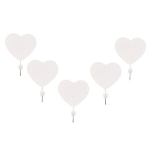 childweet 5pcs hook up wooden coat hooks wood decor hat wall hanger wall mount clothes rack heart key hooks sticky wall hangers decorative hook wooden hooks heart shape hooks ledge white