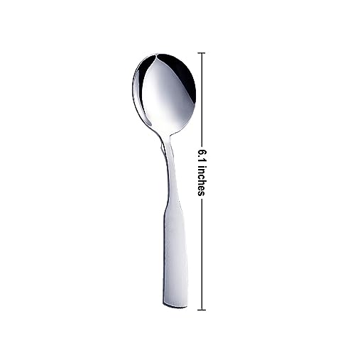 FULLYWARE Soup Spoons, Stainless Steel 6.1” Heavy Duty Round Spoons, Dinner Spoon Table Spoon Silverware, Metal Spoon Cutlery Set, 6-Piece