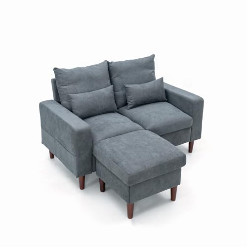 Panana 2 Seater Sofa with Footstool Compact Loveseat Couch Living Room Furniture with Armrest, Grey 2 Seater with Footstool