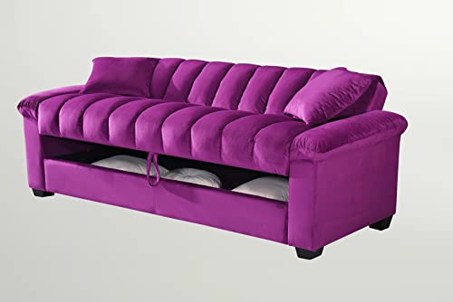 Legend Vansen Velvet Storage Convertible Sofa Bed Sleeper Couch Sofabed, Violet