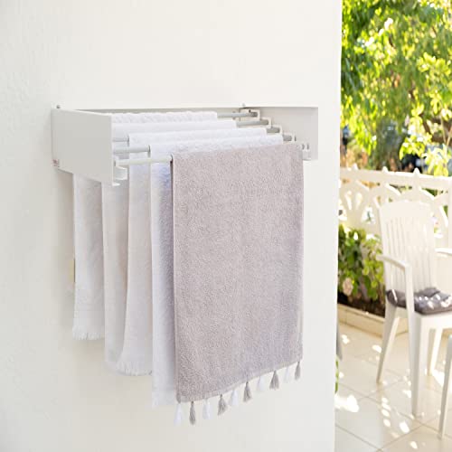 Lader Ned Wall Mounted Drying Rack, Elegant Towel Rack & Clothes Drying Rack Collapsible for Laundry Space-Saving, Folding, Stainless-Steel 60lbs Capacity 40" (White)