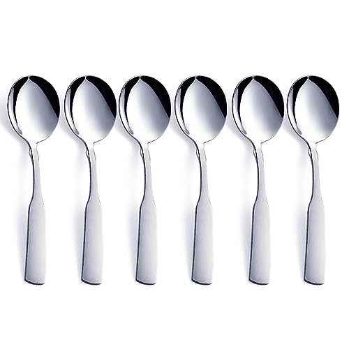 FULLYWARE Soup Spoons, Stainless Steel 6.1” Heavy Duty Round Spoons, Dinner Spoon Table Spoon Silverware, Metal Spoon Cutlery Set, 6-Piece