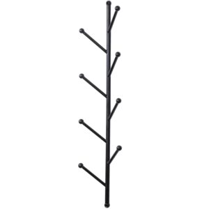 MyGift 8 Hook Wall Mounted Modern Matte Black Metal Hat and Coat Hanger Tree, Decorative Vertical Hanging Garment Rack with Branch Style Hooks for Entryway