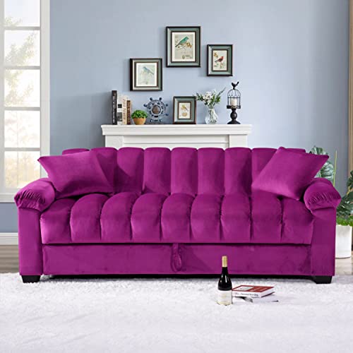 Legend Vansen Velvet Storage Convertible Sofa Bed Sleeper Couch Sofabed, Violet