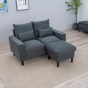 Panana 2 Seater Sofa with Footstool Compact Loveseat Couch Living Room Furniture with Armrest, Grey 2 Seater with Footstool