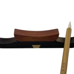 Easyou Calligraphy Brush Holder Wooden Chinese Brush Rest Holder (Rosewood with bronze Boat Pattern)