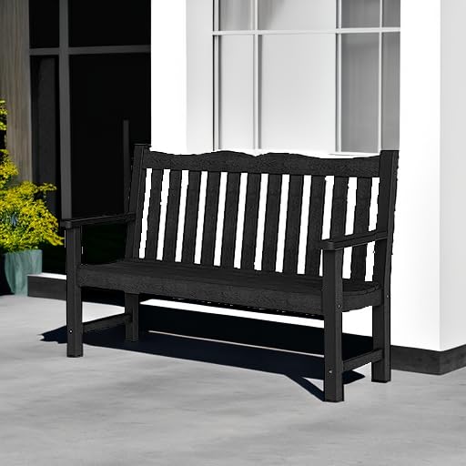 Stoog Outdoor Bench, 2-Person Garden Benches for Outdoors, All-Weather HIPS Garden Bench with 800 lbs Weight Capacity, Never Rot or Fade, for Garden, Porch, Backyard and Park, Black