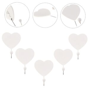 CHILDWEET 5pcs Hook up Wooden Coat Hooks Wood Decor Hat Wall Hanger Wall Mount Clothes Rack Heart Key Hooks Sticky Wall Hangers Decorative Hook Wooden Hooks Heart Shape Hooks Ledge White