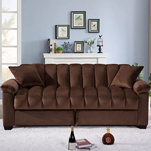 Legend Vansen Velvet Storage Convertible Sofa Bed Sleeper Couch Sofabed, Brown