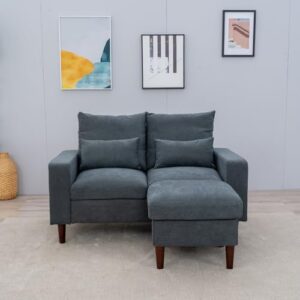 Panana 2 Seater Sofa with Footstool Compact Loveseat Couch Living Room Furniture with Armrest, Grey 2 Seater with Footstool