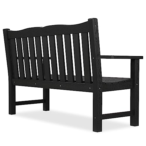 Stoog Outdoor Bench, 2-Person Garden Benches for Outdoors, All-Weather HIPS Garden Bench with 800 lbs Weight Capacity, Never Rot or Fade, for Garden, Porch, Backyard and Park, Black