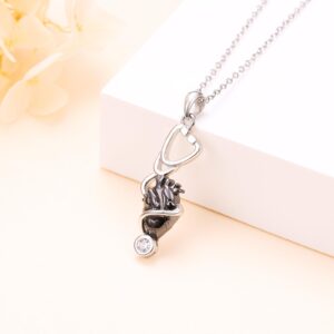 YinShan Nurse Necklace S925 Sterling Silver Nurse Day Doctor Anatomical Organ Heart with Stethoscope Pendant Necklace Graduation Gift for Female Medical Student Healthcare Workers Jewelry