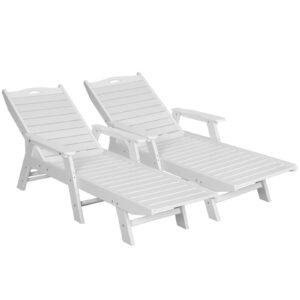 nalone chaise lounge set of 2 outdoor with 5-position adjustable backrest, hdpe lounge chair for outside supports up to 400 lbs, pool lounge chairs for patio poolside deck beach backyard(white)