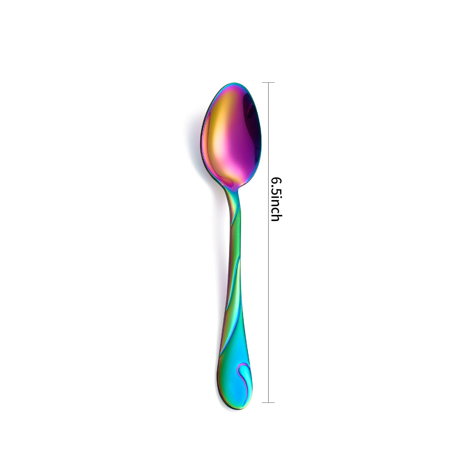 Rainbow Dessert Spoons, Seeshine 6.5-inch Stainless Steel Shiny Rainbow Teaspoon, Espresso Coffee Spoon, Tea Spoons Silverware, Set of 6