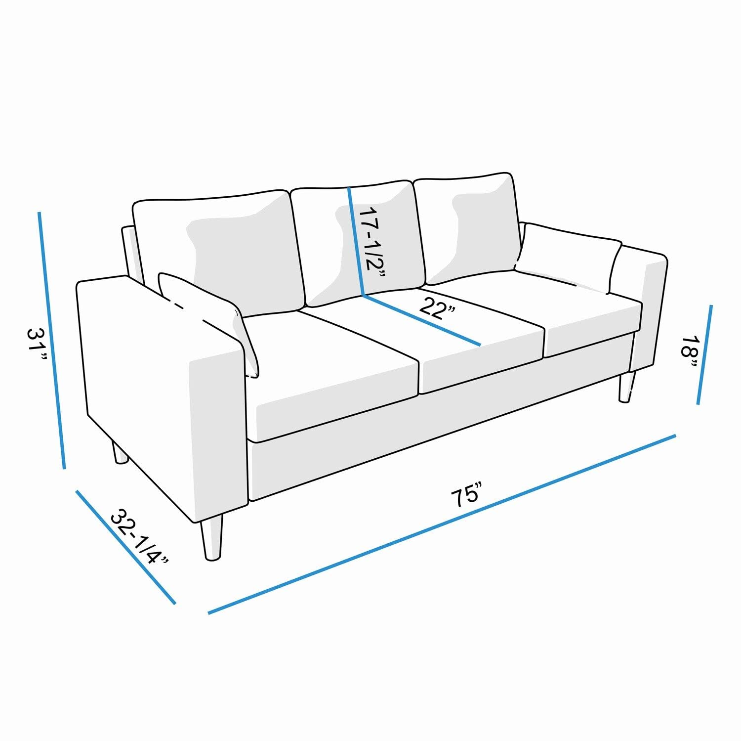 Panana 3 Seat Designer Sofa Couch Linen Fabric Wood Legs, Grey