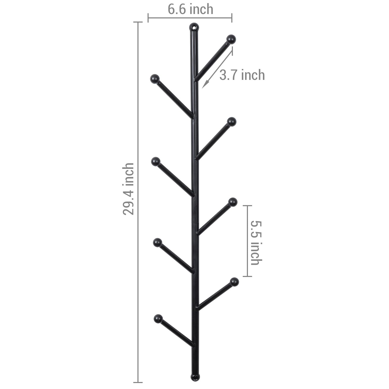 MyGift 8 Hook Wall Mounted Modern Matte Black Metal Hat and Coat Hanger Tree, Decorative Vertical Hanging Garment Rack with Branch Style Hooks for Entryway