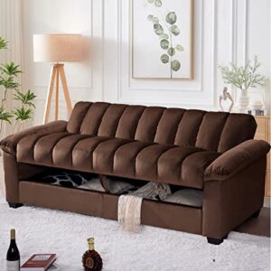 Legend Vansen Velvet Storage Convertible Sofa Bed Sleeper Couch Sofabed, Brown