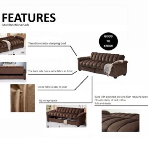 Legend Vansen Velvet Storage Convertible Sofa Bed Sleeper Couch Sofabed, Brown