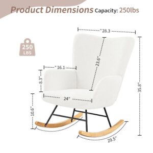 VECELO Rocking Chair, Modern Upholstered Teddy Fabric Nursery Glider with Padded Seat, High Backrest, Armchair and Pocket for Living Room Bedroom Balcony Offices