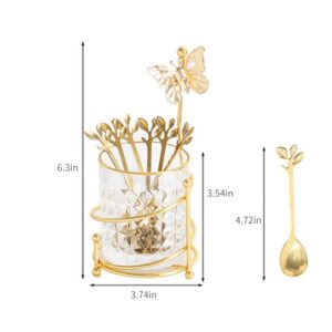 INPROPEXT 6PCS Coffee Spoons Set with Glass Holder,Small Stainless Steel Gold Tea Spoons,Mini Dessert Spoons Set for Fruit,Stirring, Mixing, Sugar, Ice Cream, Cake (6 x Spoons)