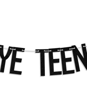 Goodbye Teen Years Banner, 20th Birthday Decorations, 20 & Fabulous, Happy 20 years old Anniversary Party Decoration Supplies Black