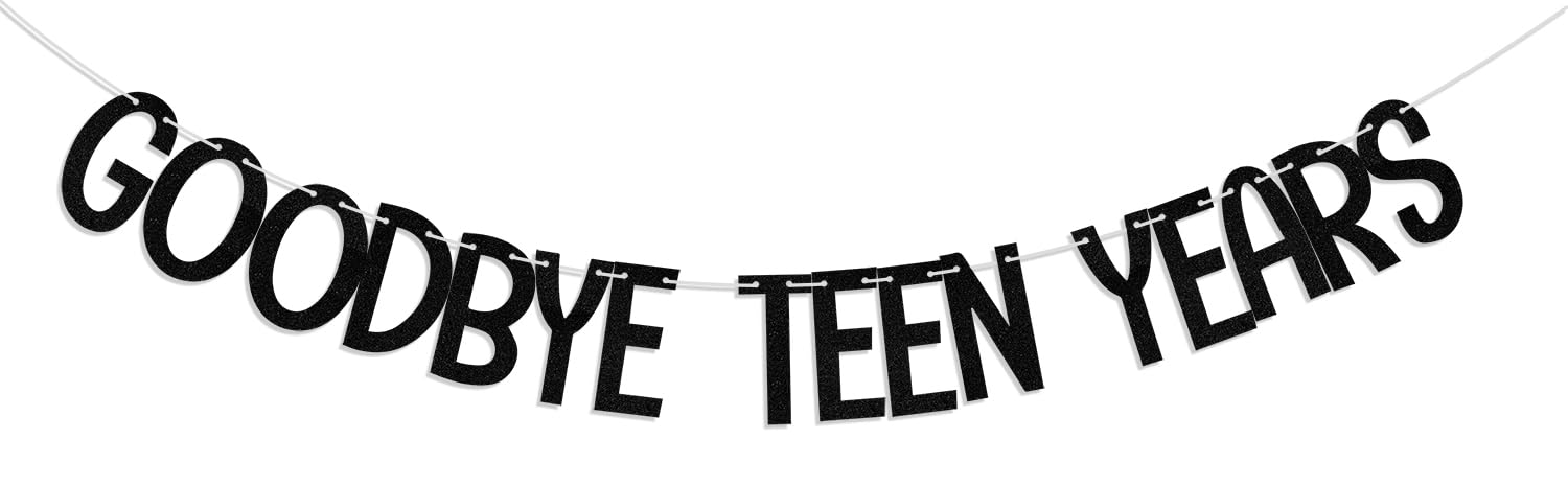 Goodbye Teen Years Banner, 20th Birthday Decorations, 20 & Fabulous, Happy 20 years old Anniversary Party Decoration Supplies Black