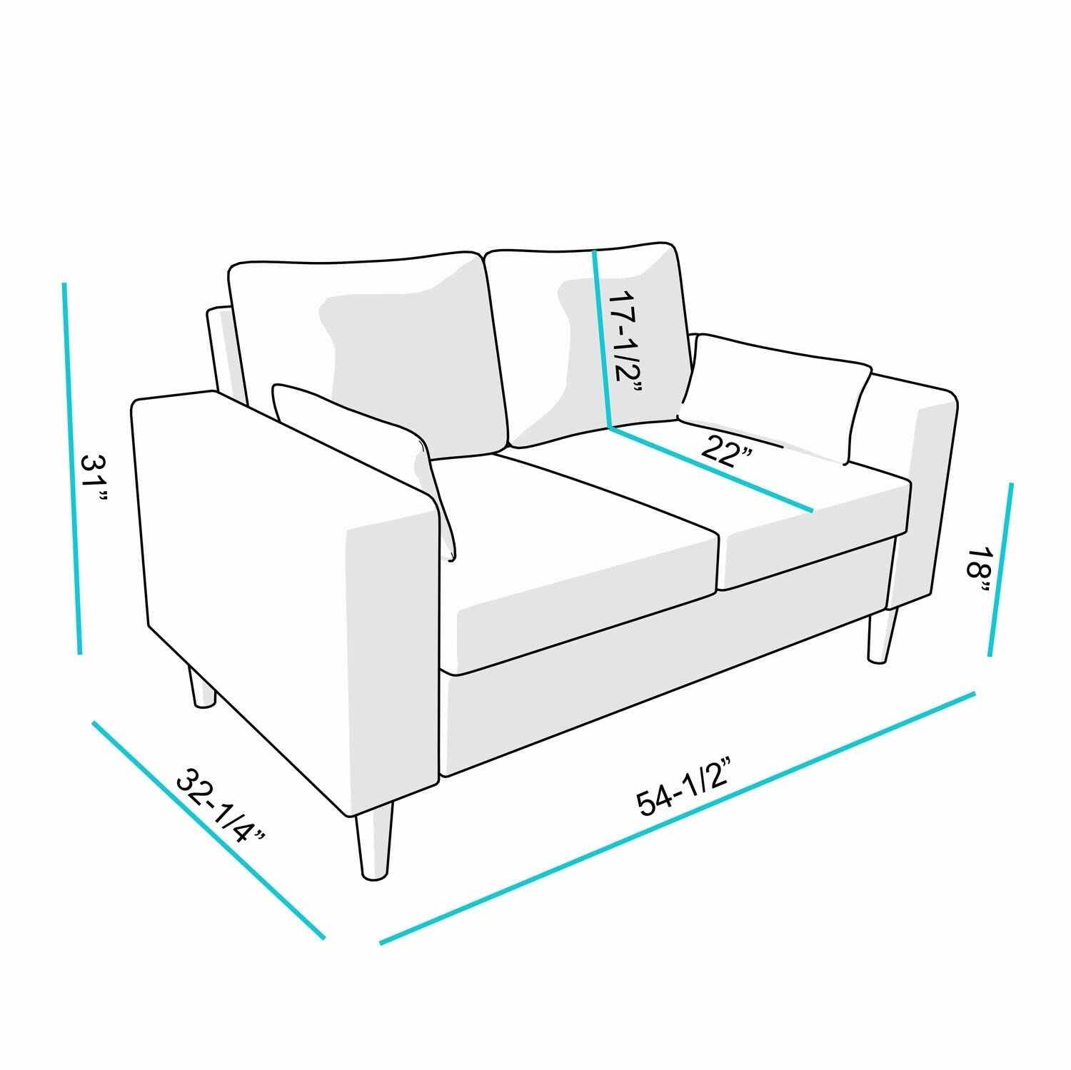 Panana 2 Seater Sofa 2 Seat Loveseat Compact Loveseat Couch Living Room Furniture with Armrest, Grey 2 Seater