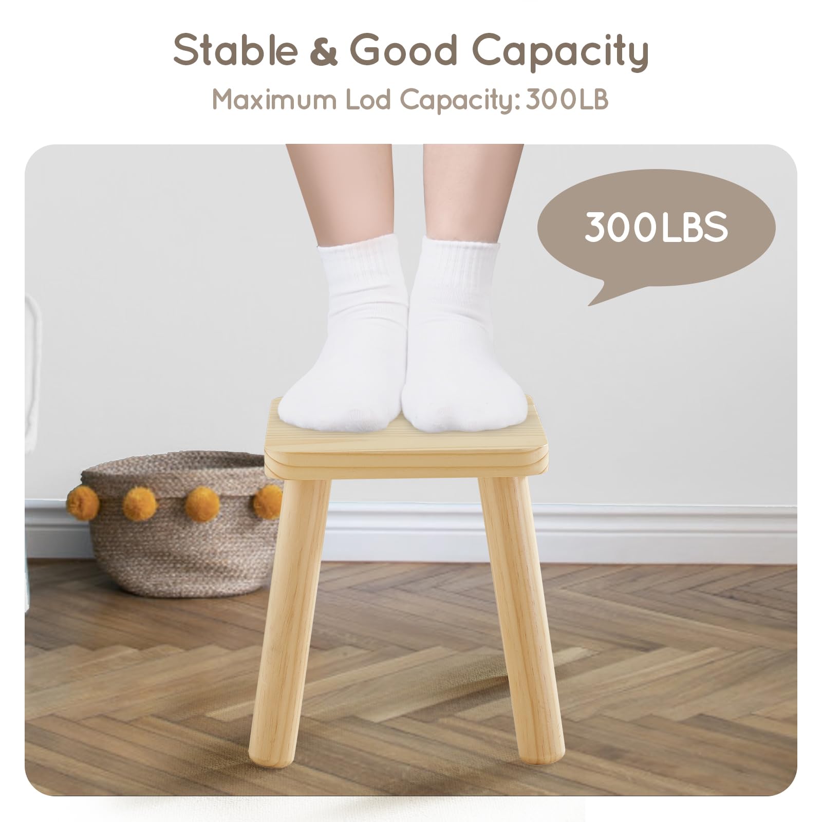 Beright Wooden Step Stools for Kids, Children's Stool fit with Sensory Table, Sturdy Sitting Stool with Assembled Four-Legged, for Children, Toddler, Square, 2 Pack