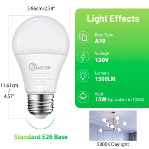 CFMASTER A19 LED Light Bulb, LED Bulbs 100 Watt Equivalent, 5000K Daylight Light Bulbs, 1500 Lumens, E26 Standard Base Lightbulb, Non-Dimmable 15W Bright White Bulbs for Home, ETL Listed(4-Pack)