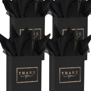 LWBDD 50 Pack Thank You Gift Bags-Small Size Thank You Bags in Bulk With Handles & Tissue Paper for Wedding, Baby Shower, Business, Shopping, Party Favors, Birthday, Hotel Guests (Black-Gold)